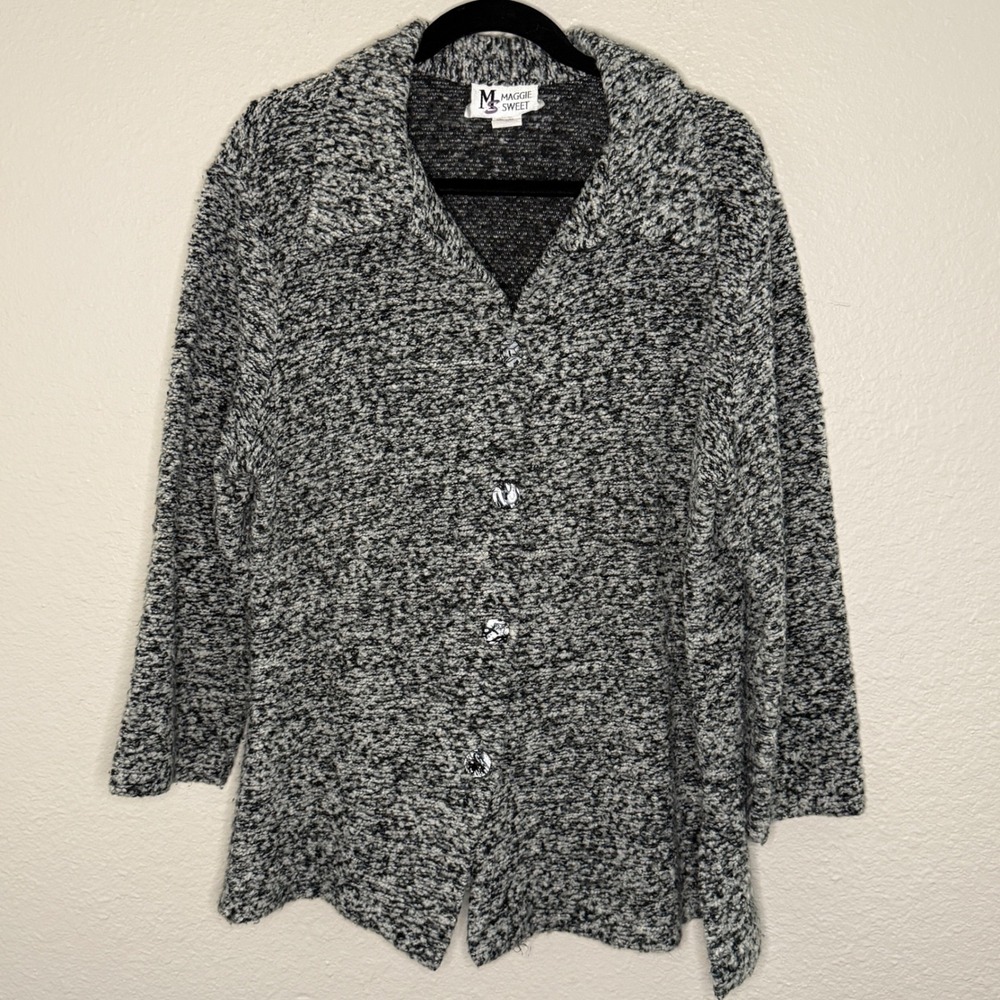 Maggie Sweet Womens 2X Black Speckled Knit Sweater Artsy Lagenlook Cozy Layering